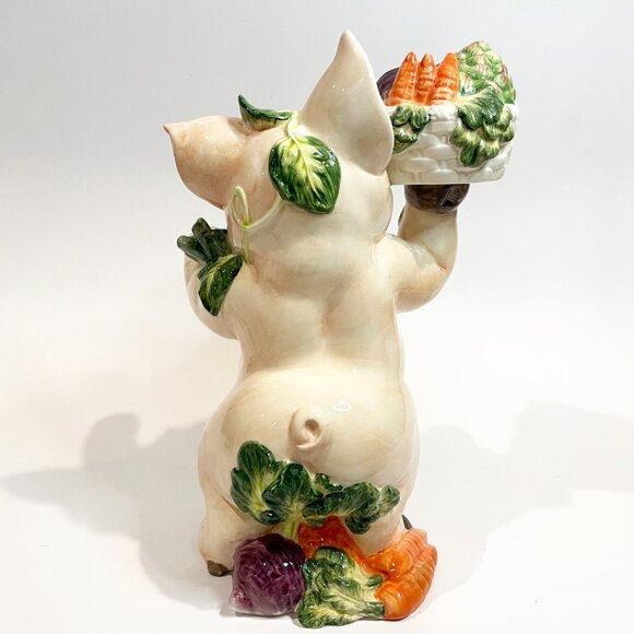 Fitz and Floyd Essentials Percy The Pig Figurine 12” Majolica Kitchen Garden - Picture 3 of 6